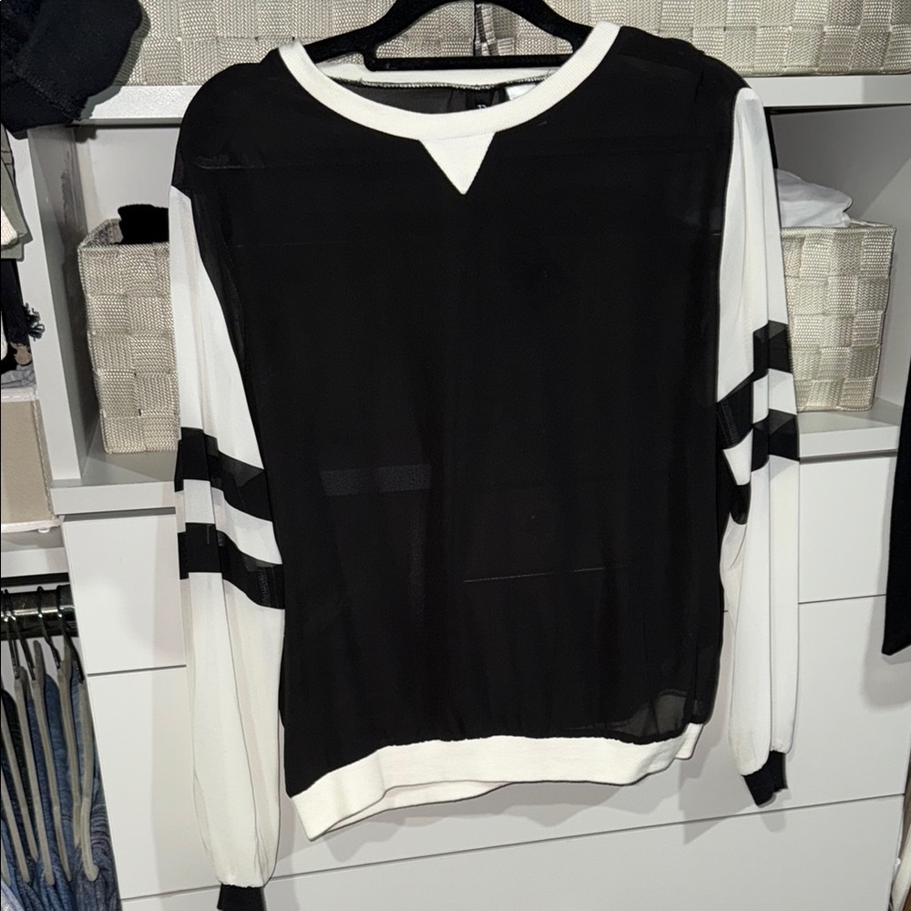 Black and White Sheer Long Sleeve Top